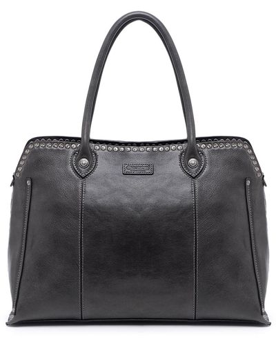 Old Trend Genuine Leather Soul Stud Satchel Bag - Black