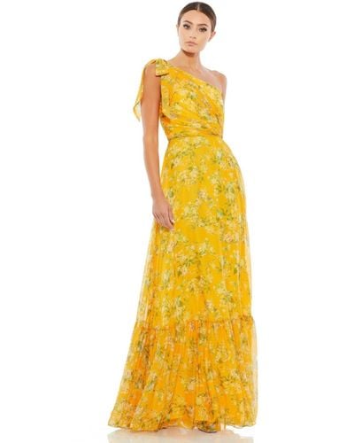 Mac Duggal Ieena Floral One Shoulder Bow Maxi Dress - Yellow