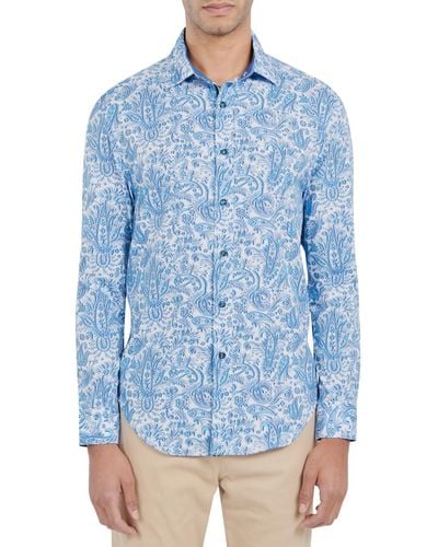 Society of Threads Slim-fit Non-iron Performance Stretch Paisley-print Button-down Shirt - Blue