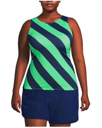 Lands' End Plus Size Chlorine Resistant High Neck Upf 50 Modest Tankini Swimsuit Top - Green