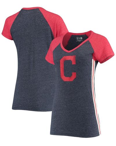 KTZ Cleveland Indians Tri-blend Raglan V-neck T-shirt - Blue