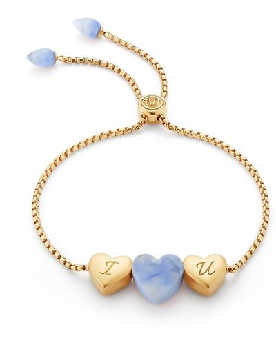 LuvMyJewelry Luv Me Love Heart Blue Howlite Gemstone Gold Plated Silver Adjustable Bracelet - Metallic