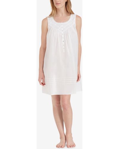 Eileen West Cotton Lace-trim Short Nightgown - White