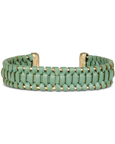 Patricia Nash Gold-tone Liana Woven Green Leather Cuff Bracelet