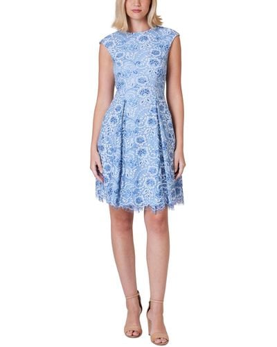 Jessica Howard Petite Floral-lace Fit & Flare Dress - Blue