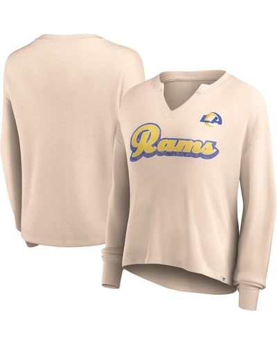 Fanatics Distressed Los Angeles Rams Go For It Notch Neck Waffle Knit Long Sleeve T-shirt - Natural