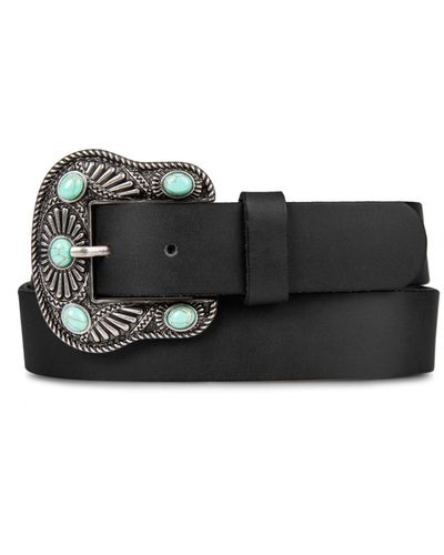 Lucky Brand Turquoise Studded Western Buckle Belt - Black
