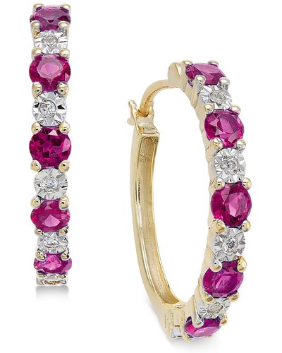 Macy's Ruby (3/4 Ct. T.w.) And Diamond Accent Hoop Earrings In 14k Gold (also Emerald And Sapphire - Red