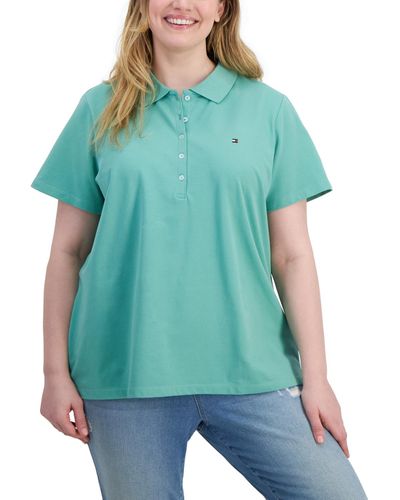 Tommy Hilfiger Plus Size Short-sleeve Polo Shirt - Blue