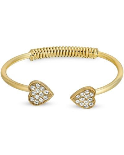 2028 14k Gold-dipped Pave Crystal Heart Coil Spring C-cuff Bracelet - Metallic