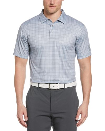 PGA TOUR Plaid Print Short-sleeve Performance Polo Shirt - Blue