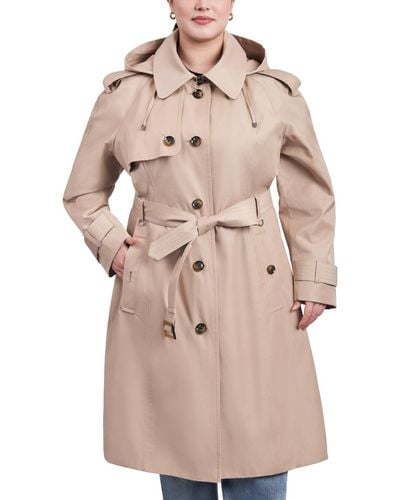 London Fog Plus Size Belted Hooded Water-resistant Trench Coat - Natural