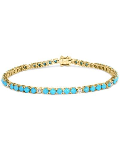 Effy Effy® Turquoise & Diamond (1/3 Ct. T.w.) Tennis Bracelet In 14k Gold - Metallic