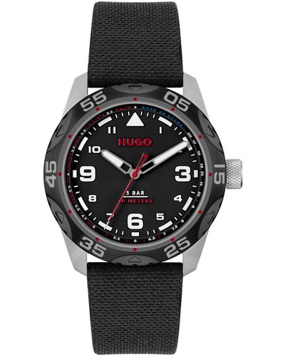 HUGO Trek Quartz Woven Nylon Watch 42mm - Black