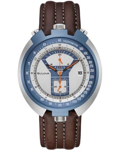 Bulova Chronograph Archive Parking Meter Leather Strap Watch 43mm - Blue