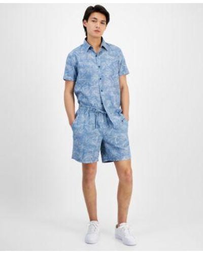 Sun & Stone Sun Stone Regular Fit Fabricio Shirt Charlie Palm Shorts Created For Macys - Blue