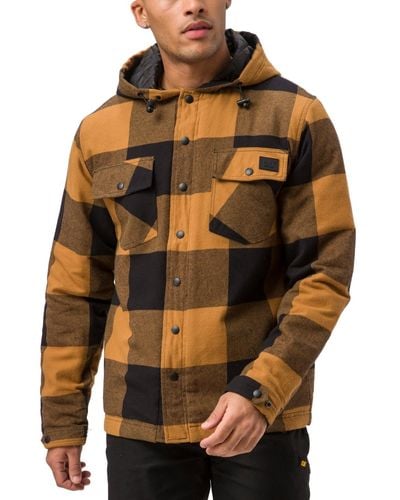 Caterpillar Plaid Hooded Insulated Flannel Jacket - Gray