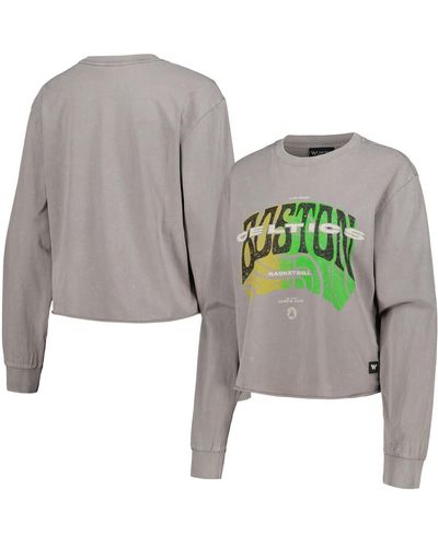 The Wild Collective Distressed Boston Celtics Band Cropped Long Sleeve T-shirt - Gray