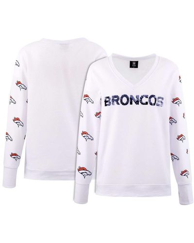 Cuce Denver Broncos Sequin Fleece V-neck T-shirt - Blue
