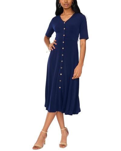 Msk Short-sleeve Button-front Midi Dress - Blue