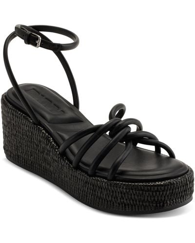 DKNY Cyrilla Strappy Platform Wedge Sandals - Black