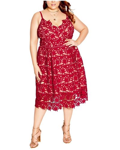 City Chic Plus Size So Fancy Dress - Red