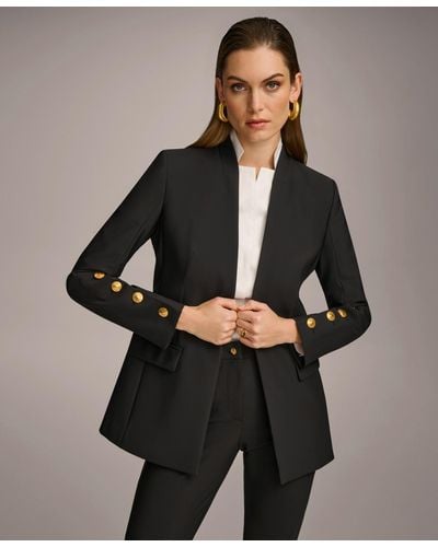 Donna Karan Button Sleeve Blazer - Black