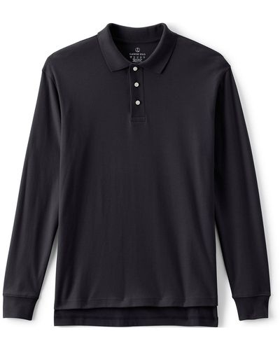 Lands' End School Uniform Long Sleeve Interlock Polo Shirt - Black