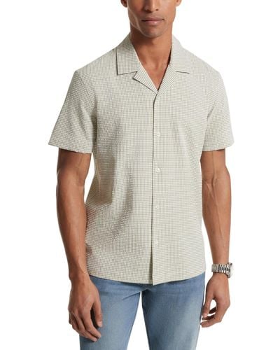 Michael Kors Gingham Seersucker Short Sleeve Button-front Camp Shirt - Gray