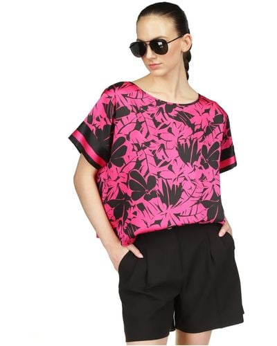 Michael Kors Palm-border Boat-neck T-shirt - Pink