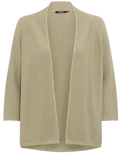 Olsen 100% Cotton 3/4 Sleeve Open Front Cropped Cardigan - Natural