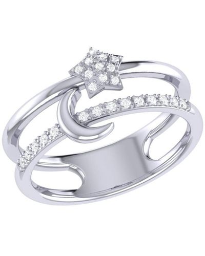 LuvMyJewelry Starlit Crescent Design Double Band Sterling Silver Diamond Ring - White