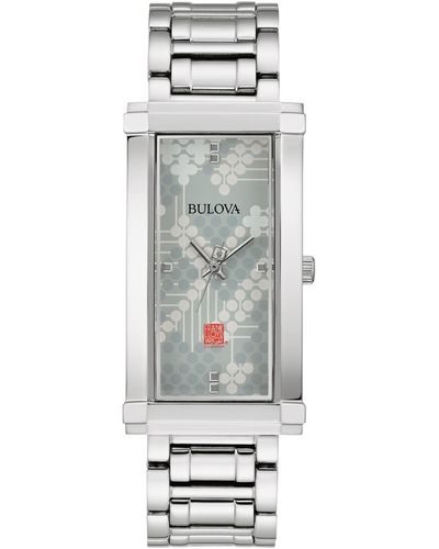 Bulova Woman's Frank Lloyd Wright "pattern #106" Stainless Steel Bracelet Watch 25x45mm - Gray