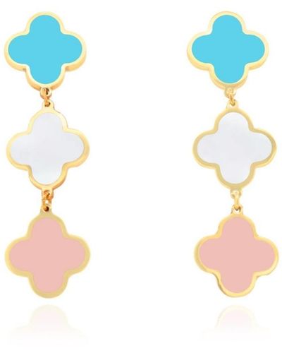 The Lovery Pastel Mixed Clover Dangle Earrings - Blue