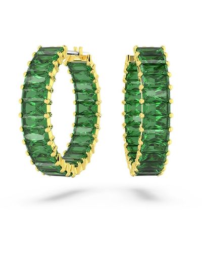 Swarovski Crystal Baguette Cut Matrix Hoop Earrings - Green
