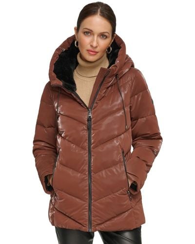 DKNY Hooded Puffer Coat - Brown