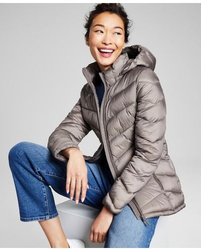 Charter Club Packable Hooded Puffer Coat - Gray