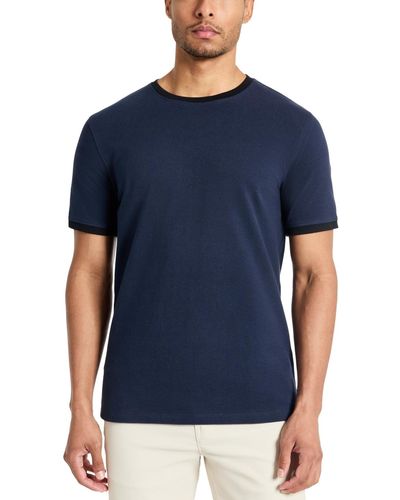 Kenneth Cole Contrast-trim Textured Short Sleeve T-shirt - Blue