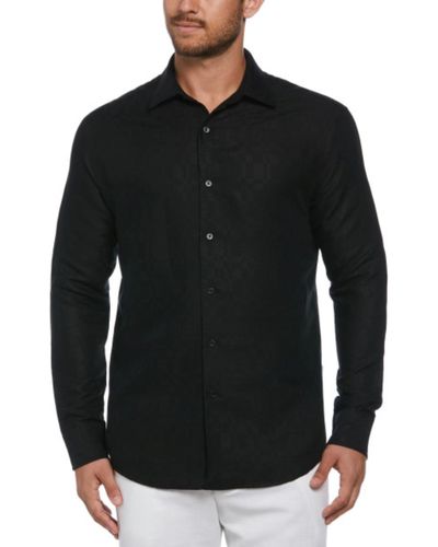 Cubavera Long Sleeve Button Front Linen Blend Dobby Shirt - Black