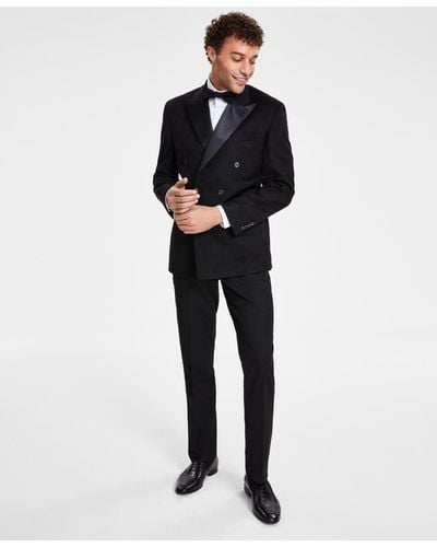 Tayion Collection Classic-fit Solid Double-breasted Dinner Jacket - Black