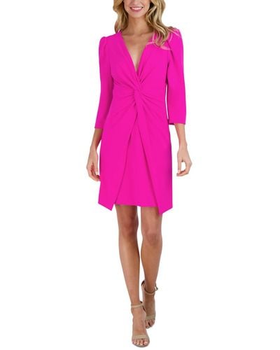 Julia Jordan Puffed-shoulder Twist-front Dress - Pink