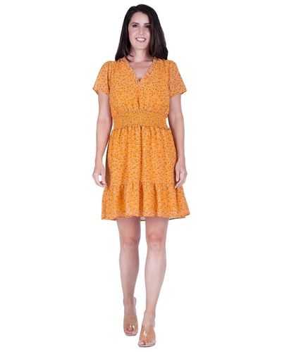Standards & Practices Floral Print Sheer Short Sleeve Mini Dress - Orange