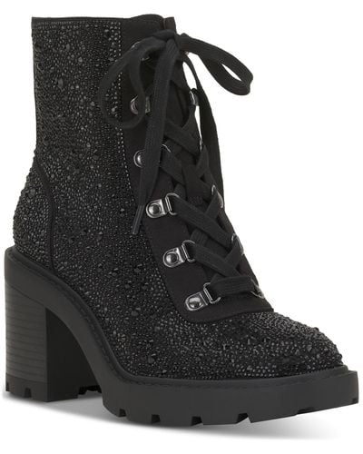 INC International Concepts Shada Embellished Lace-up Booties - Black