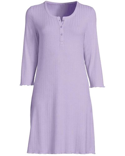 Lands' End Pointelle Rib 3/4 Sleeve Knee Length Nightgown - Purple