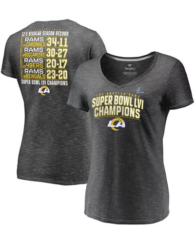 Fanatics Heather Charcoal Los Angeles Rams Super Bowl Lvi Champions Schedule V-neck T-shirt - Multicolor