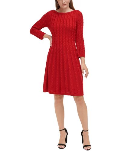 Jessica Howard Cable-knit Fit & Flare Sweater Dress - Red