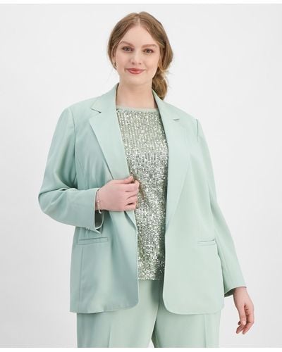 Anne Klein Plus Size Notched-collar Open-front Blazer - Green