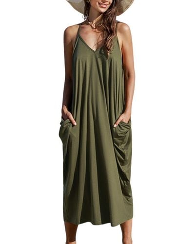 CUPSHE Olive Sleeveless V-neck Loose Fit Maxi Beach Dress - Green