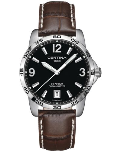 Certina Swiss Ds Podium Brown Leather Strap Watch 40mm - Gray
