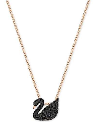 Swarovski Tone Crystal Pave Black Swan 14-7/8" Pendant Necklace